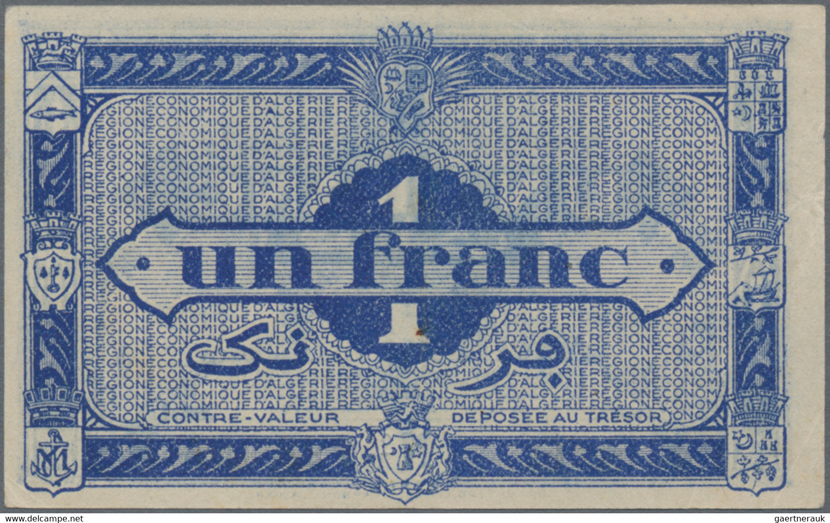 Algeria: Trésorerie - Région Économique d'Algérie, lot with 4 banknotes L.1944 s