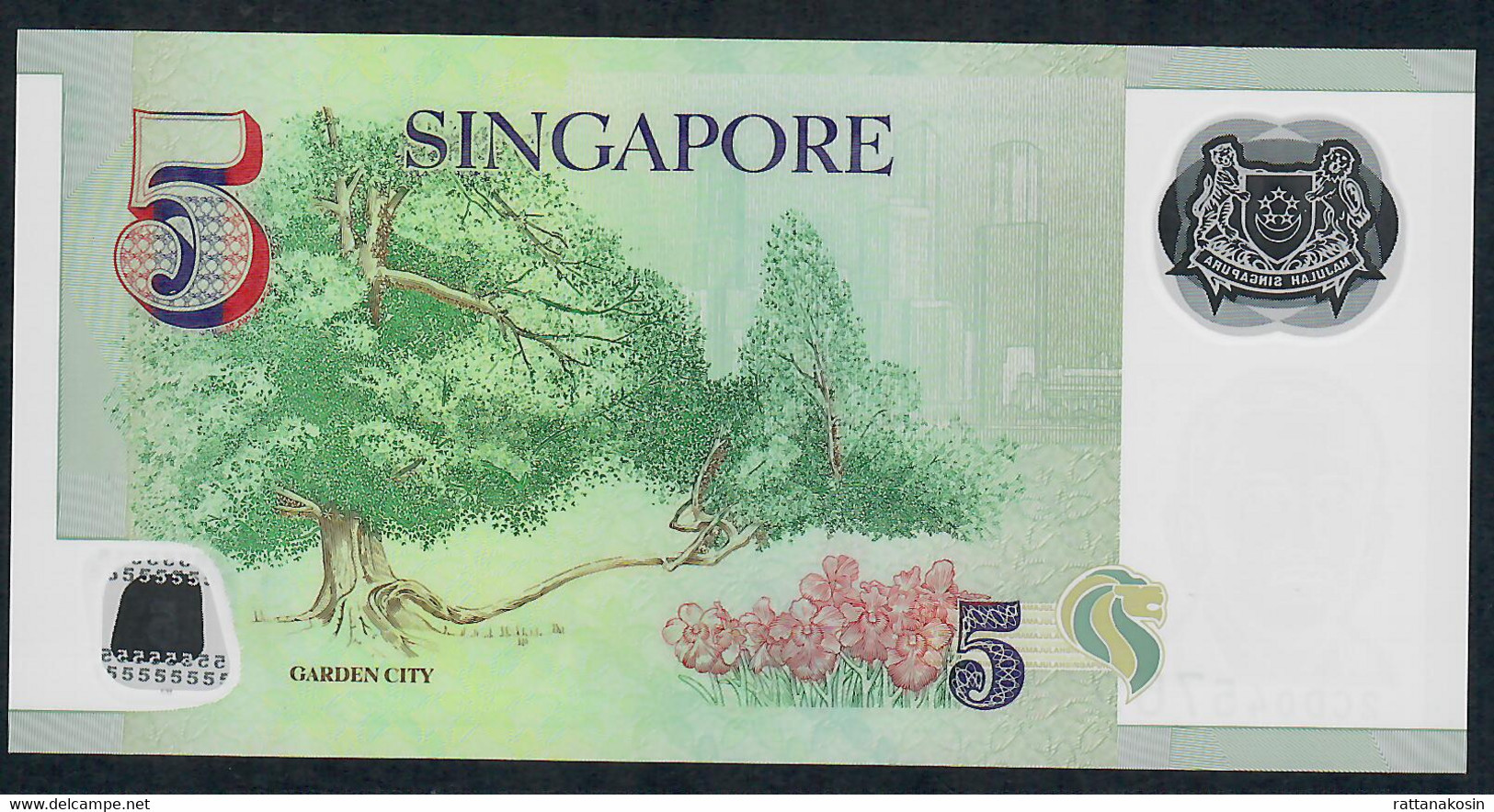 SINGAPORE P47a  5 DOLLARS Garden City  Issued 18.5.2007 #2CD Signature 2  = FIRST !  UNC. - Singapur