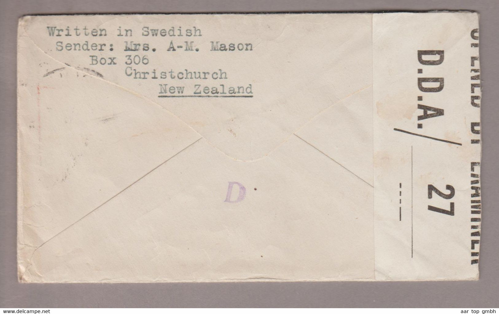 Neuseeland New Zealand 1945-02-27 Christchurch Zensur-O.A.T.-Brief Nach Stockholm Airmail Via London - Lettres & Documents