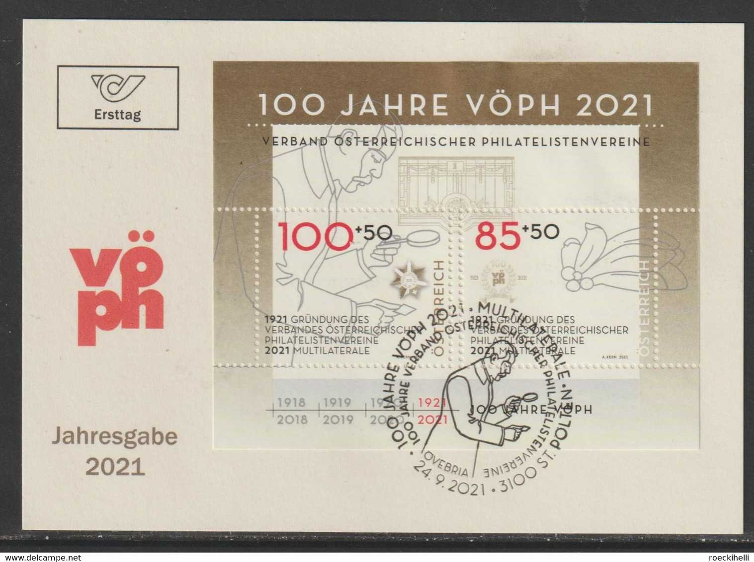 2021 - ÖSTERREICH - Sonderbeleg / FDC / Jahresgabe "100 Jahre VÖPh" - S.Scans (100 J. VÖPh) - Covers & Documents