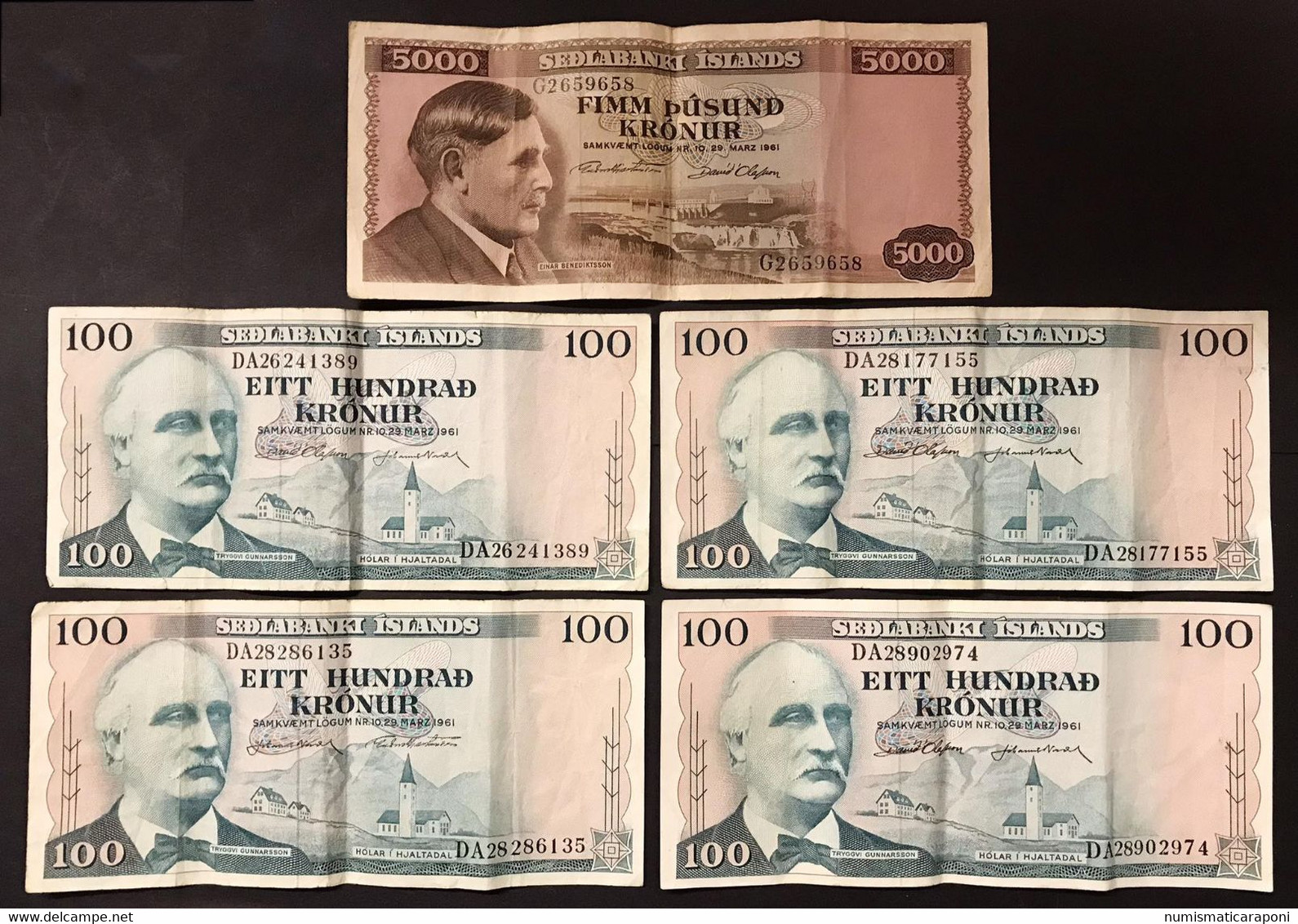 ISLANDA Iceland 5000 Kronur +  4 X 100 KRONUR 1961  LOTTO 4201 - Iceland