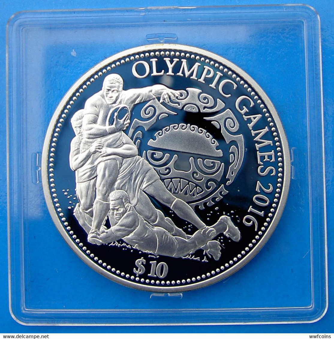 FIJI 10 $ 2013 ARGENTO OLYMPIC GAMES 2016 BRASILE RIO DE JANEIRO RUGBY PESO 20g TITOLO 0,925 CONSERVAZIONE FONDO SPECCHI - Fidji