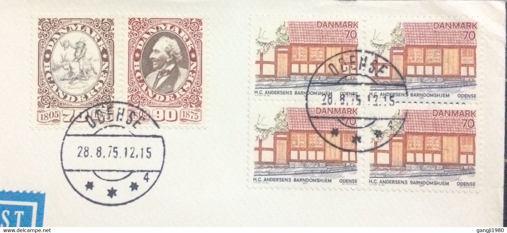 DENMARK 1975, COVER USED TO USA, NUMSKULL JACK, HANS ANDERSEN, ODENCE CITY CANCEL, AIRMAIL, DOUBLE & CUSTOMS LABEL - Brieven En Documenten