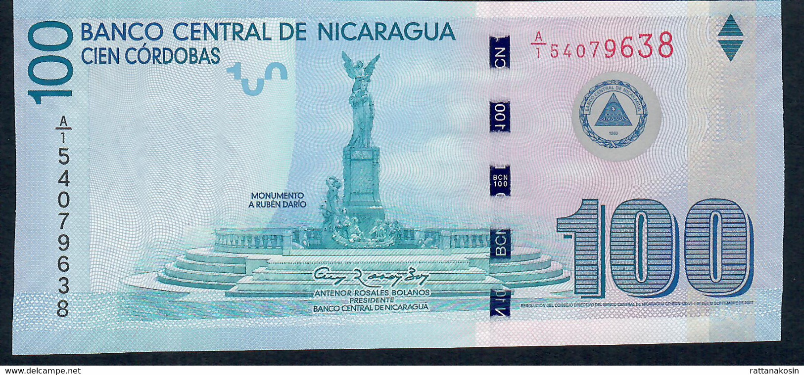 NICARAGUA P208 100 CORDOBAS With Date 2007 But ISSUED In 2012 #A/1 Signature 23 COMMEMORATIVE  100 Years Cordoba  UNC. - Nicaragua