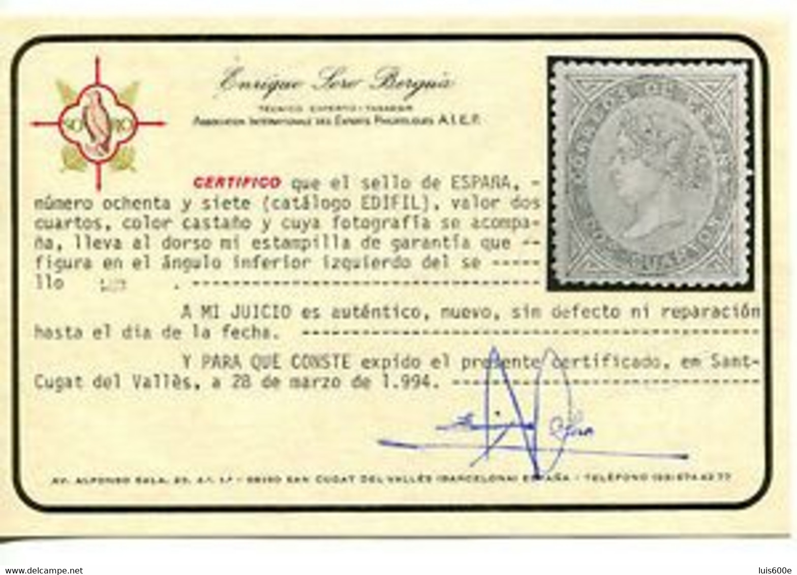 1867.ESPAÑA-EDIFIL 87*.NUEVO CON FIJASELLOS(MH)GOMA ORIGINAL.CERTIFICADO SORO.CATALOGO 750€ - Nuevos