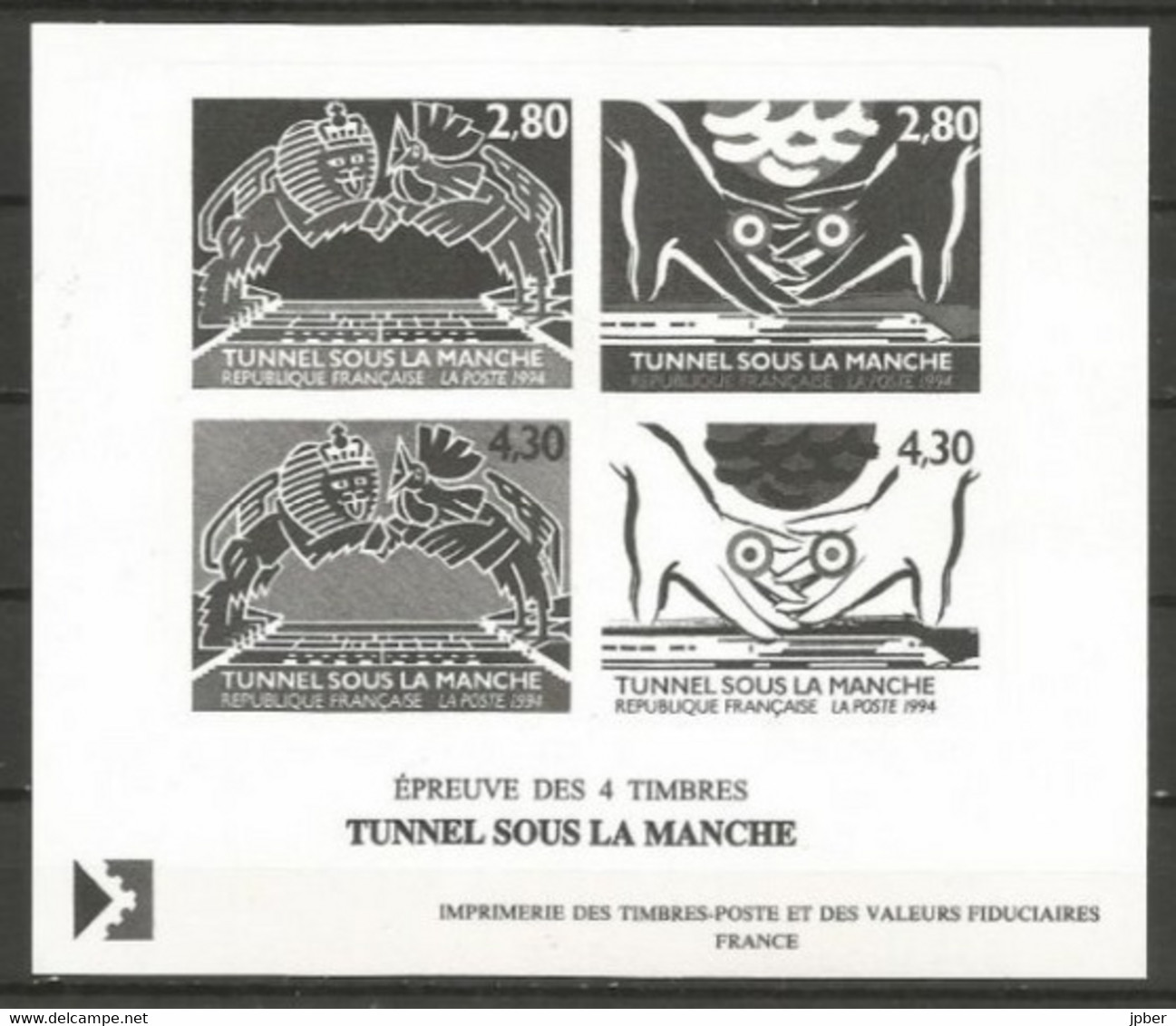 France - Epreuve Sur Papier Cartonné - Inauguration Tunnel Sous La Manche - Timbres N°2880 à 2883 - Epreuves De Luxe