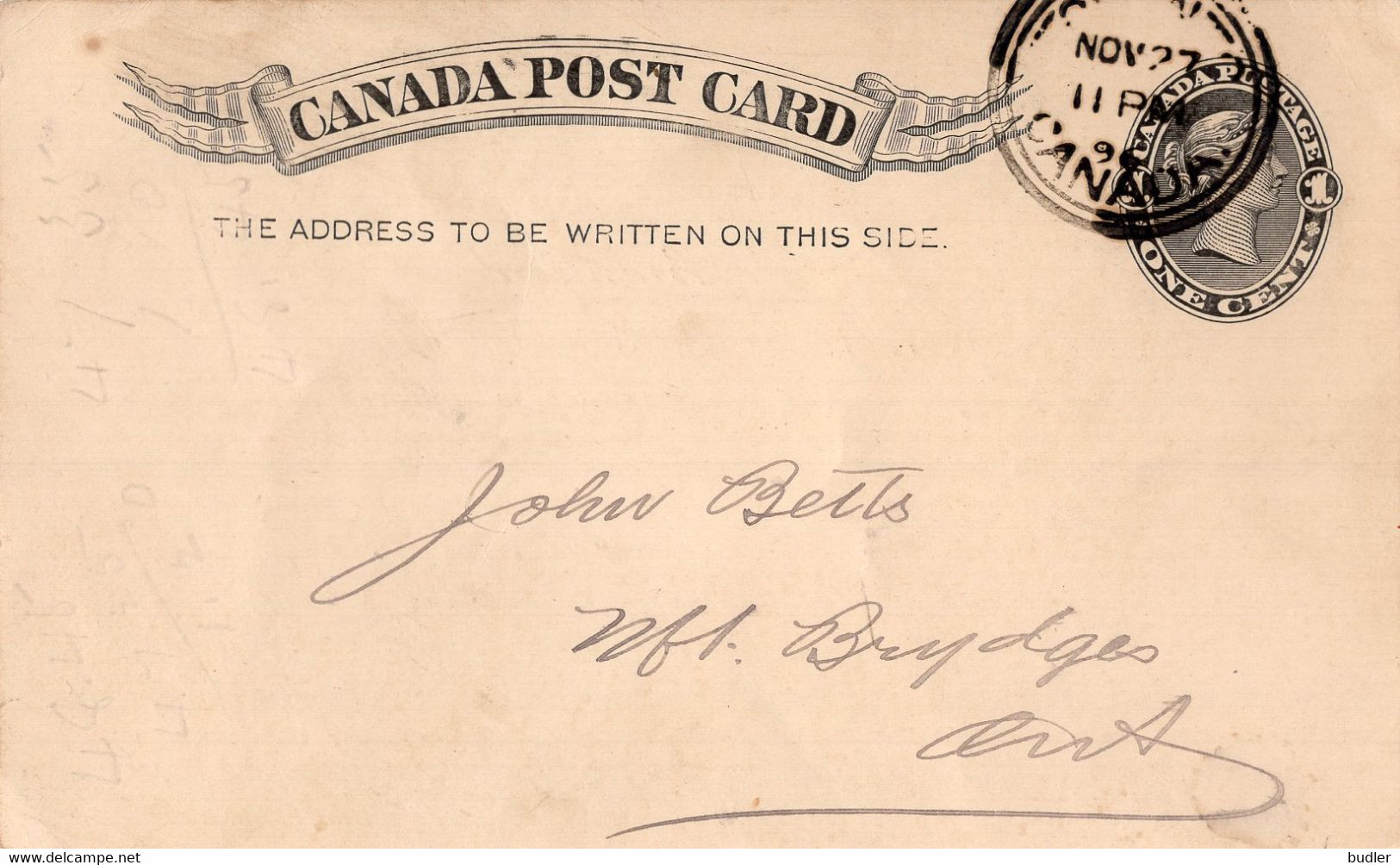 CANADA:1896:Post Card - Queen Victoria – 1 Cent -  Postal Stationery On Command (= REPIQUÉ):@§Canadian Order Woodmen ... - 1860-1899 Reign Of Victoria