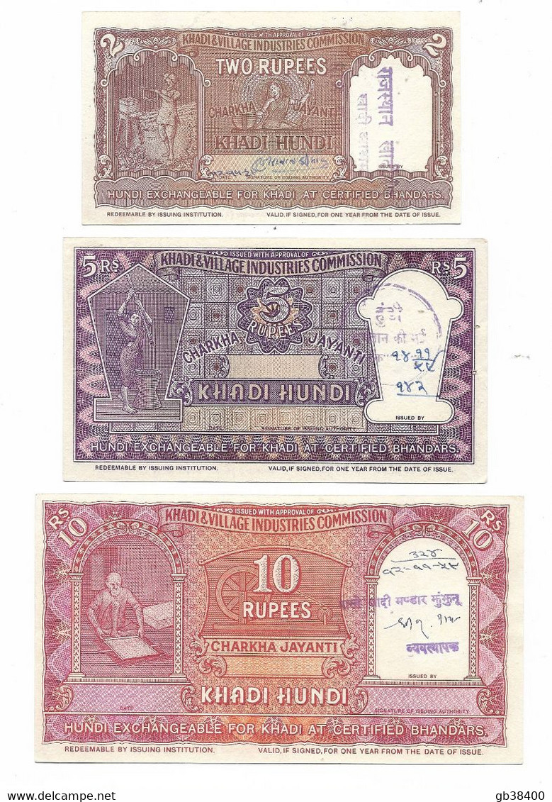 Khadi Hundi - 3 Notes De L'Inde L RS 2/5/10/ 1955    OCCASION - Inde