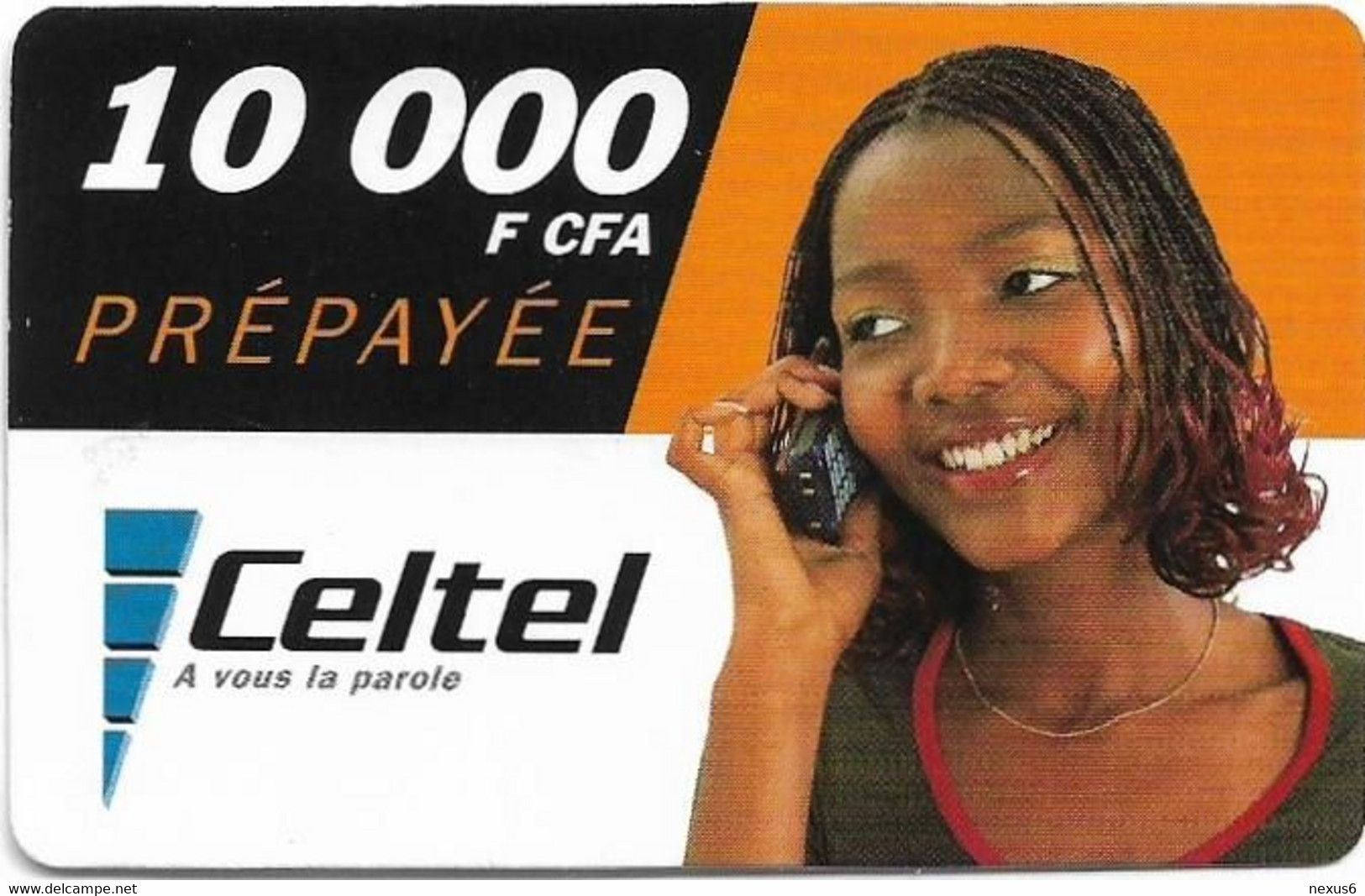 Gabon - Celtel - Young Woman At The Phone, GSM Refill 10.000Fcfa, Used - Gabun