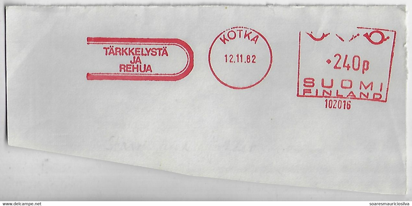 Finland 1982 Cover Fragment Meter Stamp Slogan Starch And Feed Food - Brieven En Documenten