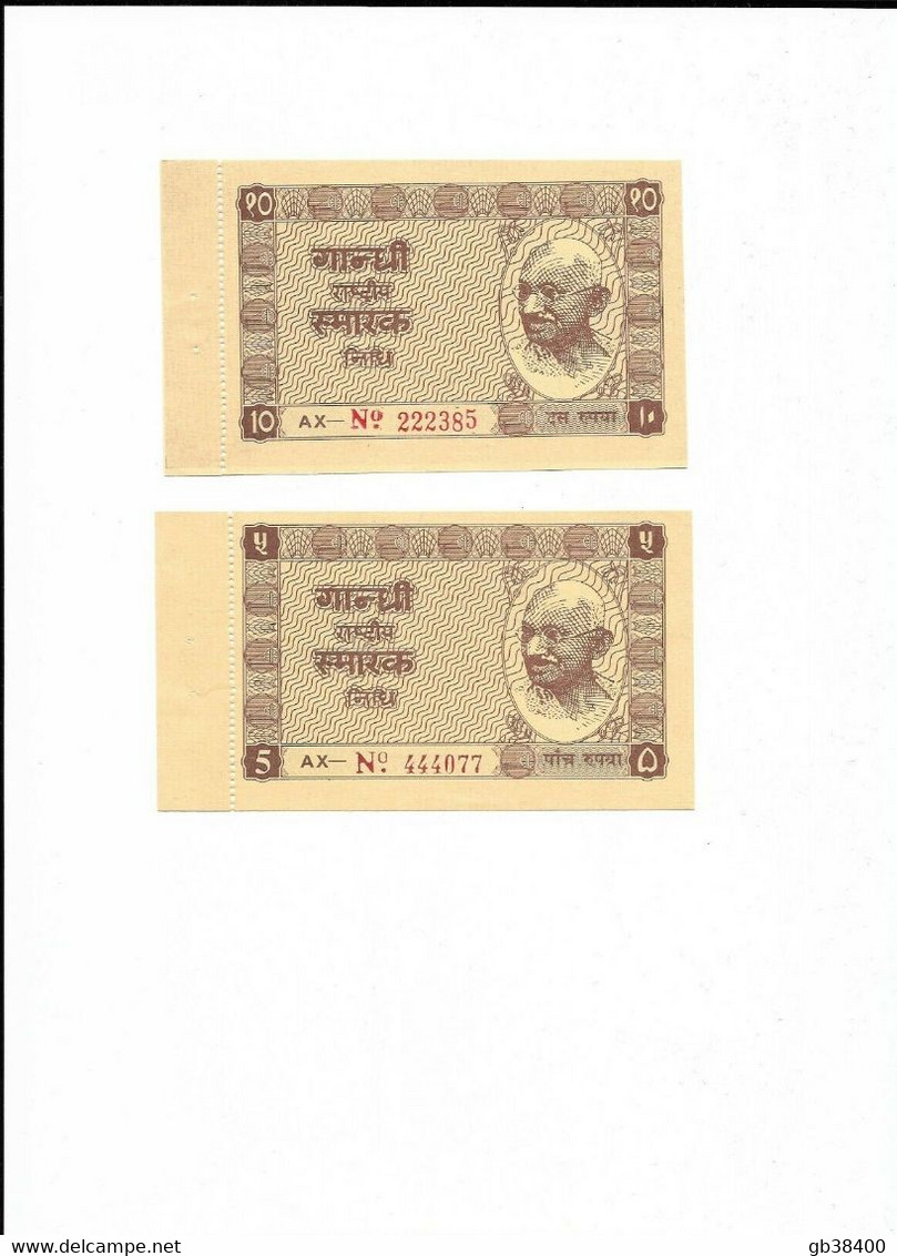 Inde, Gandhi Khadi Émission, Samrak Nidhi 5 ET 10 Rupees, 1950 Khadi Village Currency - Inde