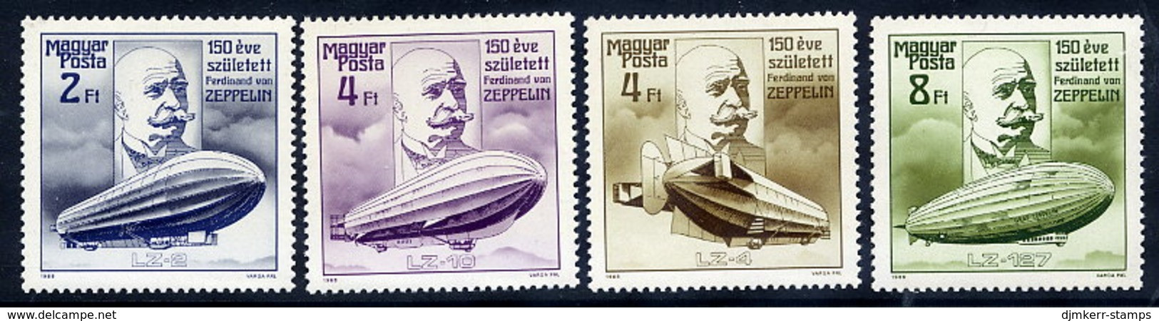 HUNGARY 1988 Zeppelin Anniversary MNH / **.  Michel 3942-45 - Ungebraucht