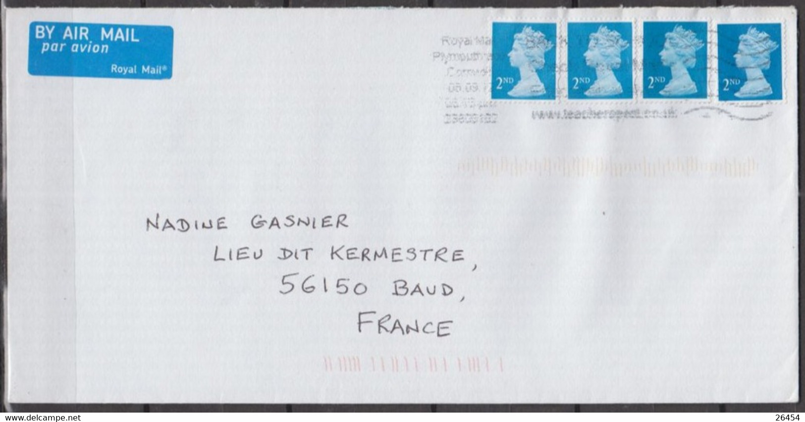 ROYAUME-UNI   Enveloppe Avec 4 Timbres  2nd Bleu  De PLYMOUTH   Année  ? - Brieven En Documenten