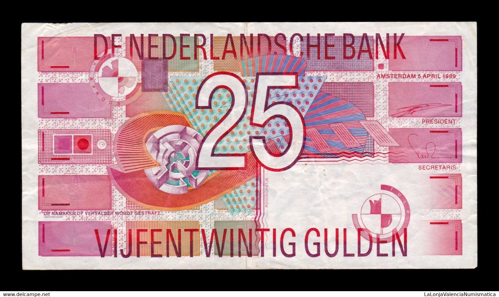 Holanda Netherlands 25 Gulden 1989 Pick 100 Mbc Vf - 25 Florín Holandés (gulden)