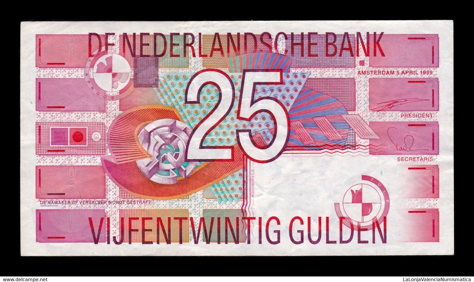 Holanda Netherlands 25 Gulden 1989 Pick 100 Mbc Vf - 25 Gulden