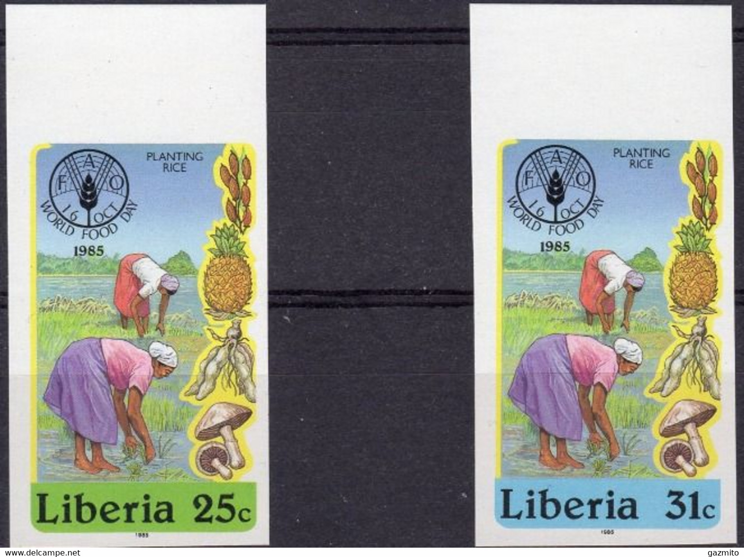 Liberia 1985, FAO, Pineapple, Mushrooms, 2val IMPERFORATED - Tegen De Honger