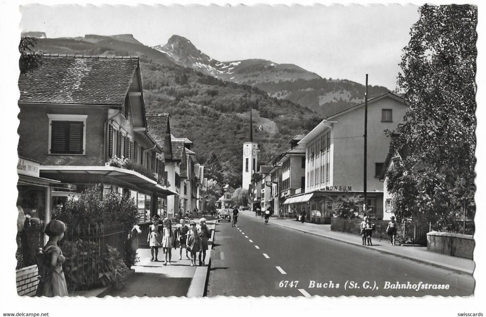 BUCHS: Bahnhofstrasse Mit Geschäften, Animiert ~1950 - Buchs