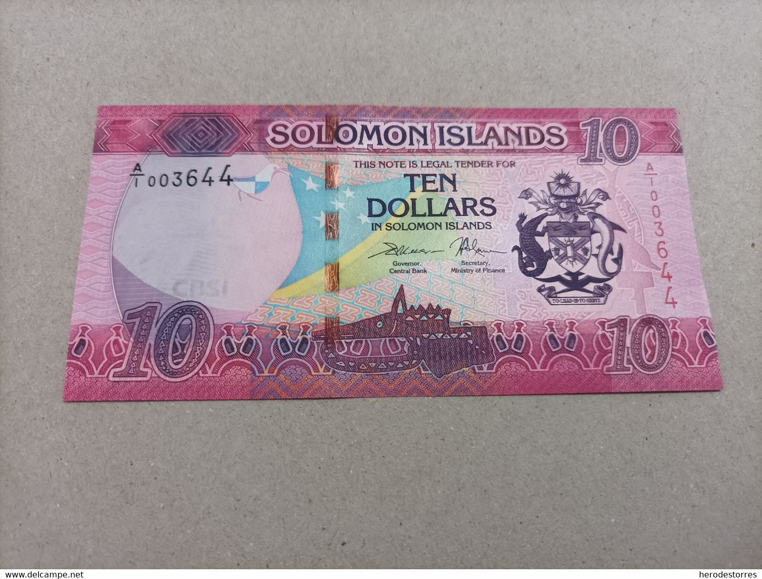 Billete De Las Islas Salomon De 10 Dólares, Serie Y Nº Bajisimo A003644, Año 2017, UNC - Solomon Islands