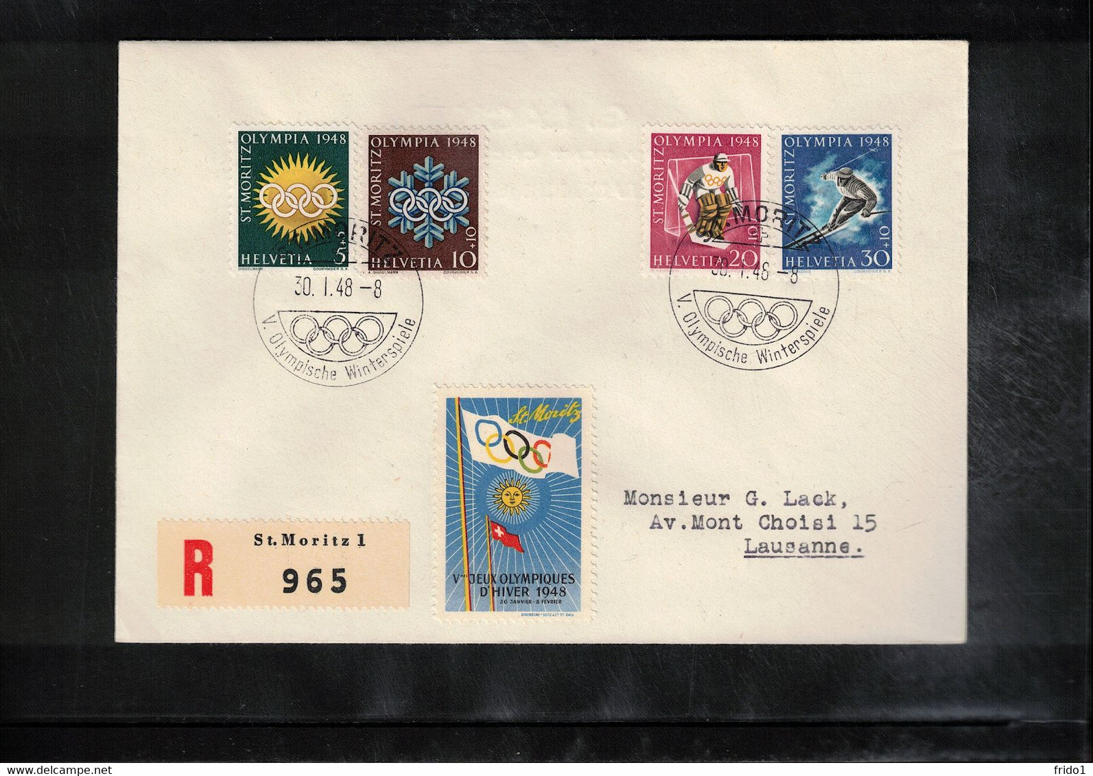 Schweiz / Switzerland 1948 Olympic Games St. Moritz Interesting Registered Letter Wih Label - Opening Day Of The Games - Inverno1948: St-Moritz