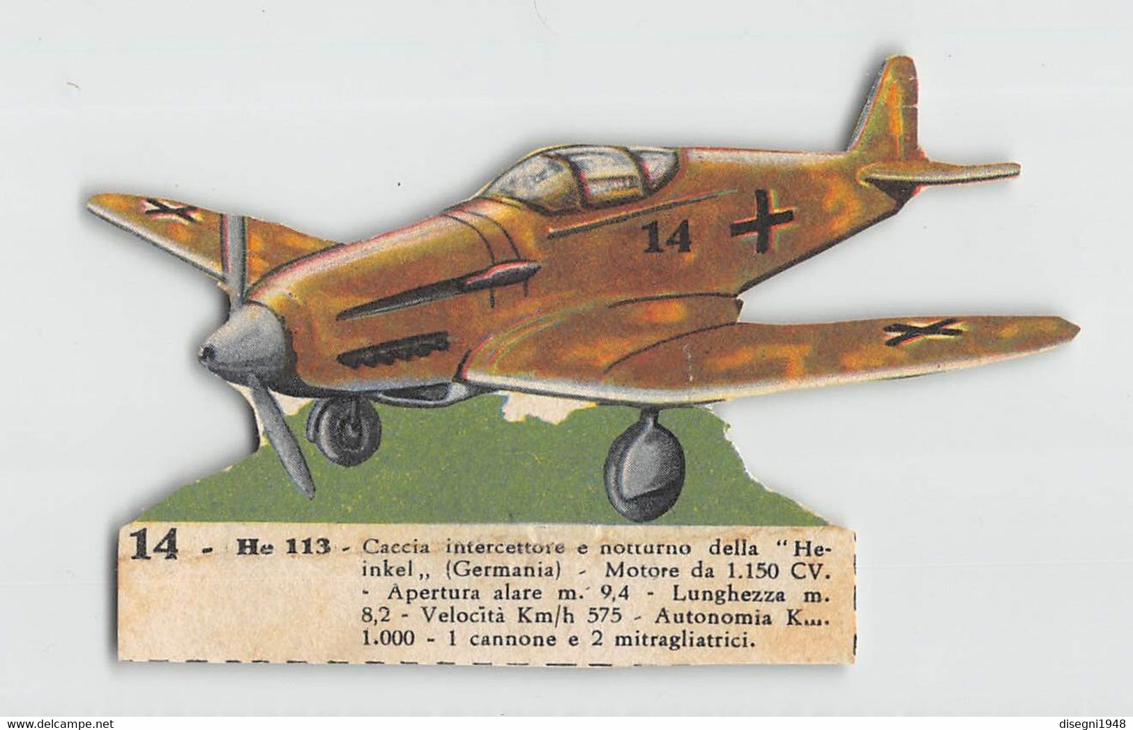 011878 "HE 113 - CACCIA INTERCETT.  HEINKEL - LUFTWAFFE - IMMAGINE BIFRONTE SU CARTONCINO RITAGLIATA - ANNI '40" ORIG. - Aviation