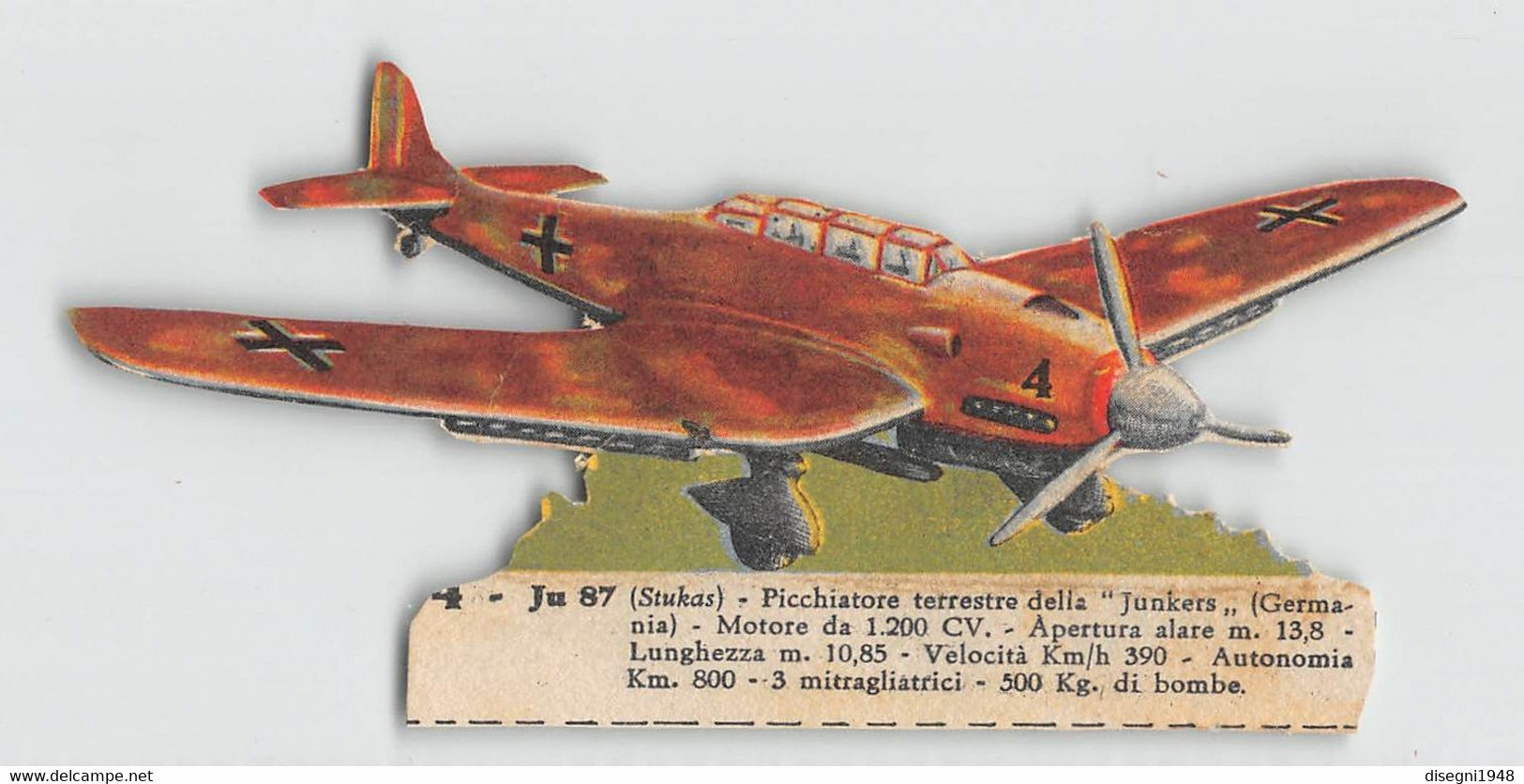 011884 "JU 87 - STUKAS - PICCHIATORE JUNKERS - LUFTWAFFE - IMMAGINE BIFRONTE SU CARTONCINO RITAGLIATA - ANNI '40" ORIG. - Aviazione