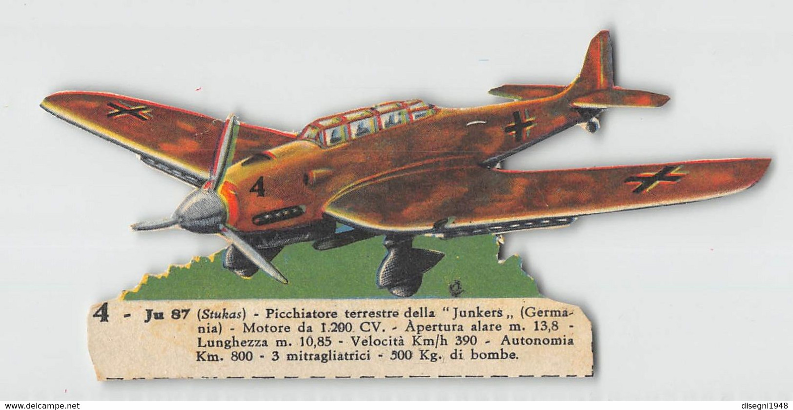 011884 "JU 87 - STUKAS - PICCHIATORE JUNKERS - LUFTWAFFE - IMMAGINE BIFRONTE SU CARTONCINO RITAGLIATA - ANNI '40" ORIG. - Luchtvaart