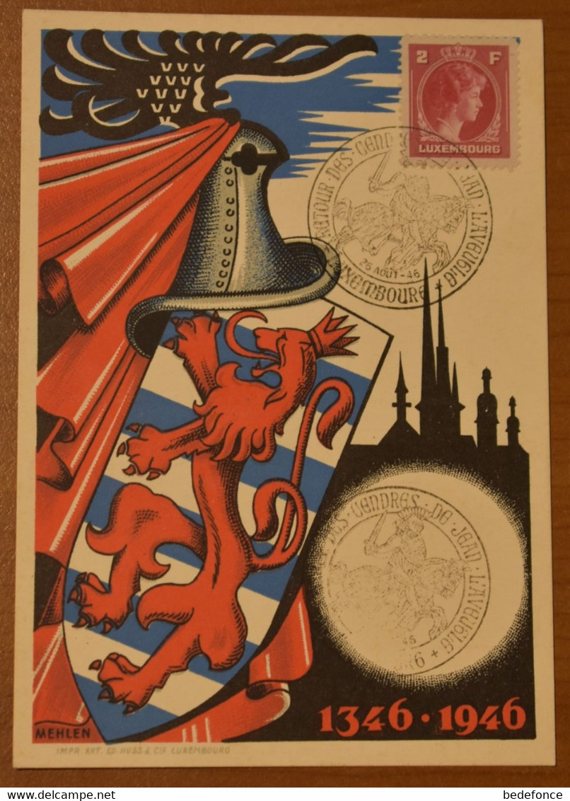 Luxembourg- Retour Des Cendres De Jean L'Aveugle - 1346-1946 - Carte Maximum - Blason - Cartes Commémoratives