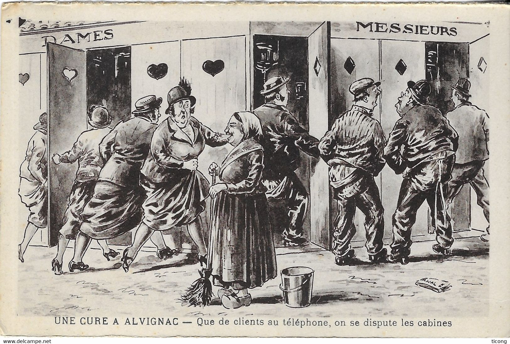 ALVIGNAC LOT, VILLE DE CURE, CARTE HUMORISTIQUE EDITION MAURICE TESSON, QUE DE CLIENTS AU TELEPHONE, ON SE DISPUTE.... - Santé