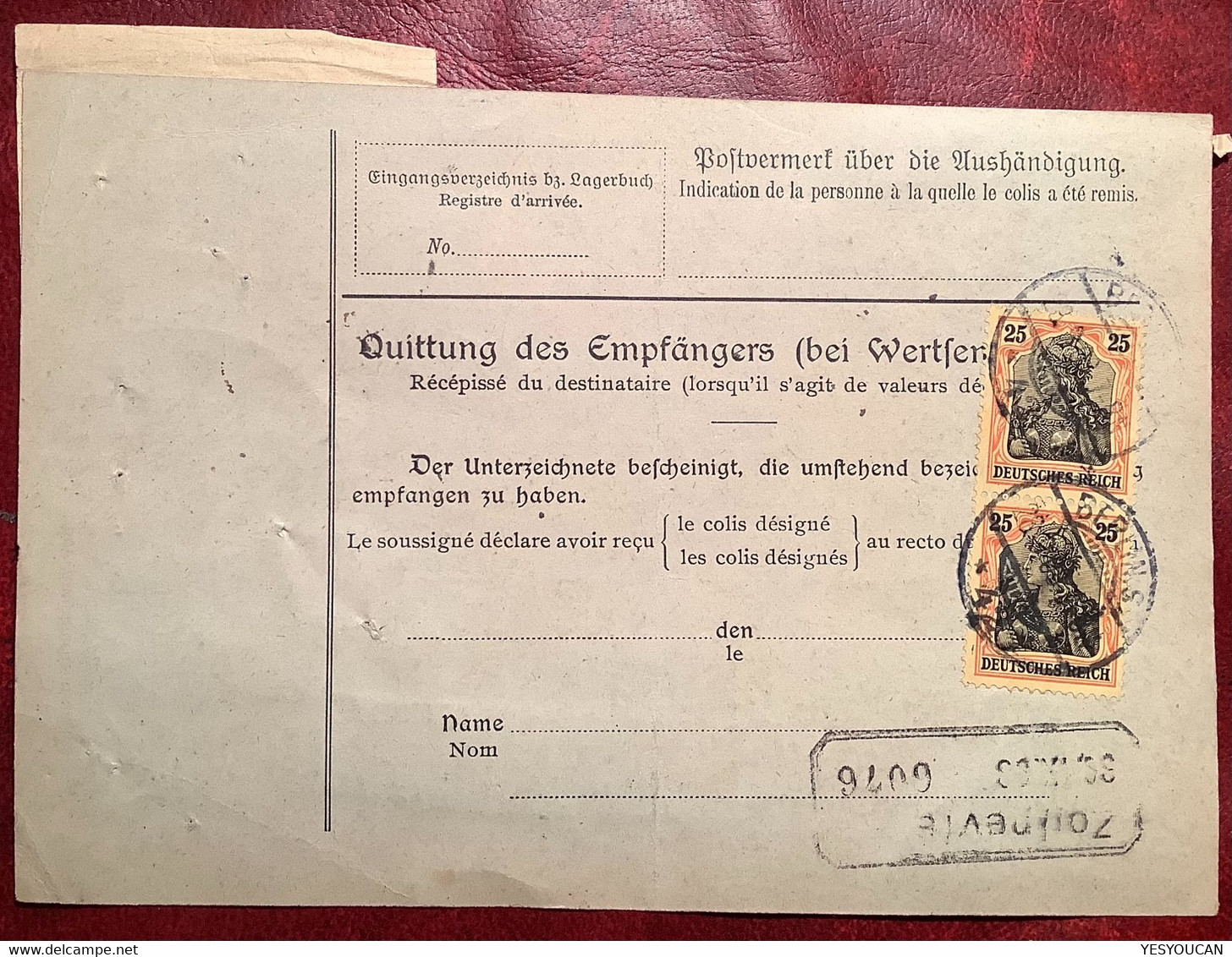 BERLIN ANHALTER BAHNHOF 1908 SELTENE MEF Mi 88 I NACHNAHME ! Paketkarte>Nyon VD Schweiz (DR Brief Basel Zoll Germania - Cartas & Documentos