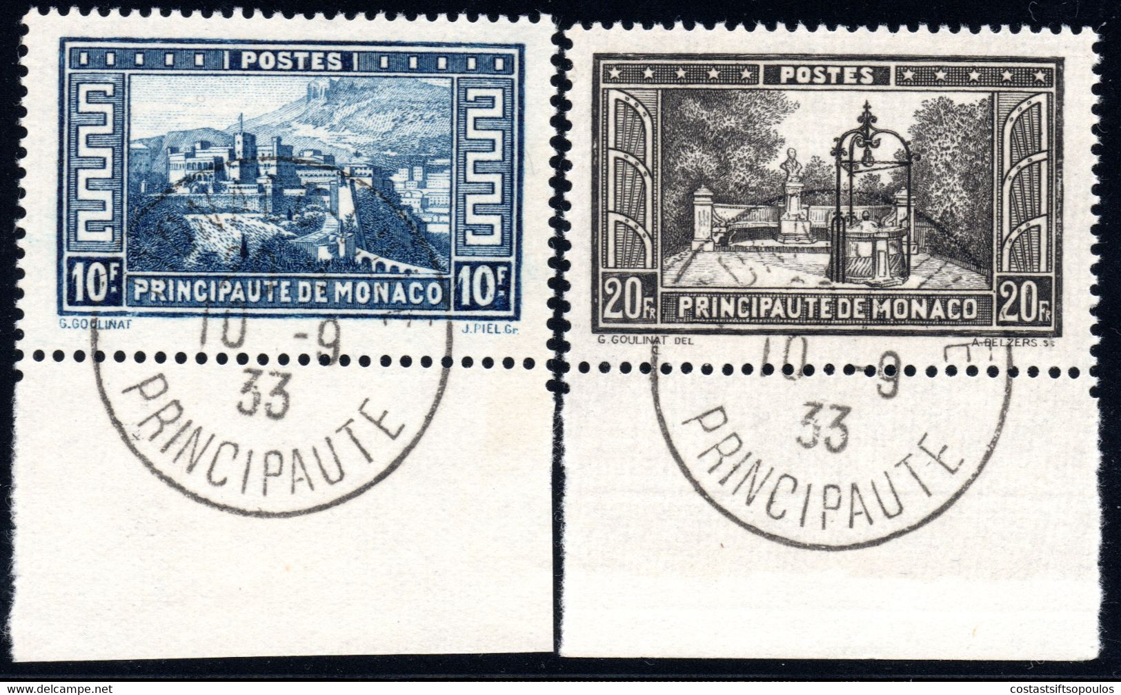 1342. MONACO 1933 LANDSCAPES 10 C.T.O. WITH GUM LOT. INCLUD Y.T. 132,133,134. - Used Stamps