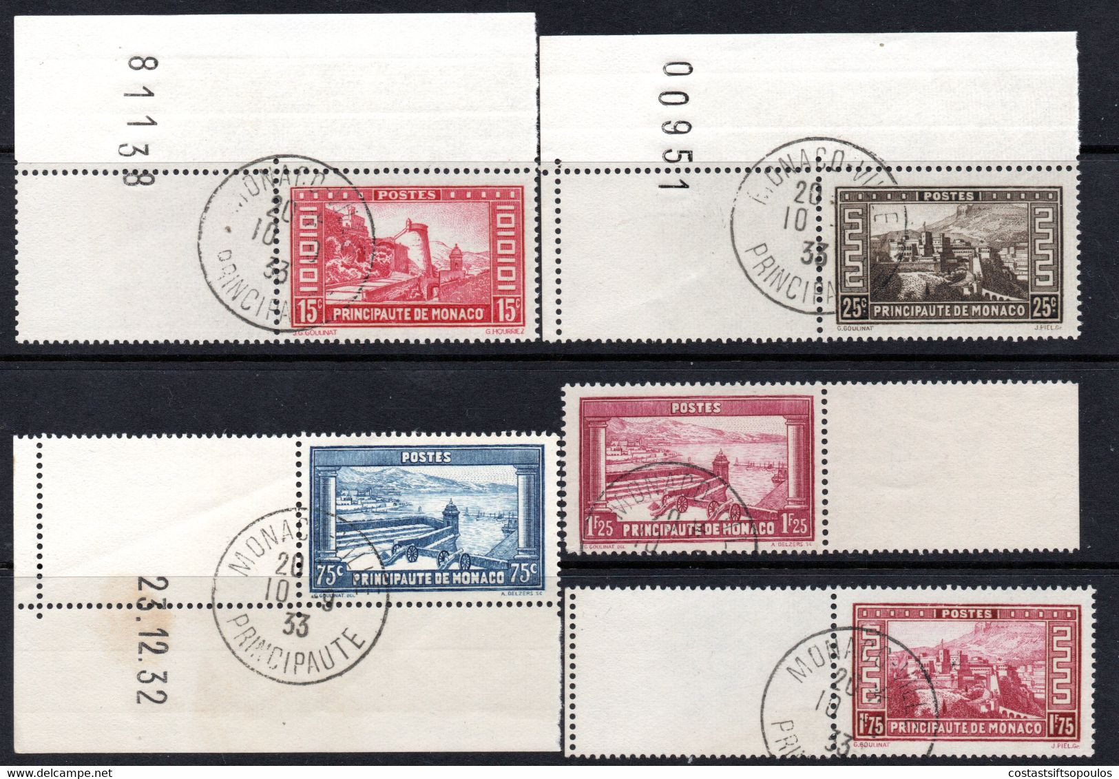 1342. MONACO 1933 LANDSCAPES 10 C.T.O. WITH GUM LOT. INCLUD Y.T. 132,133,134. - Gebraucht