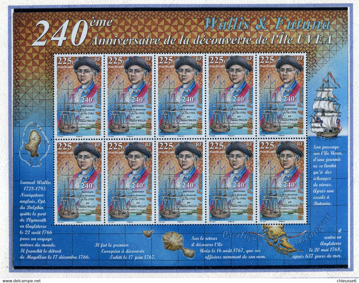 Wallis Et Futuna ** Feuillet Du N° 685 - 10 Timbres -  Samuel Wallis - Blocs-feuillets