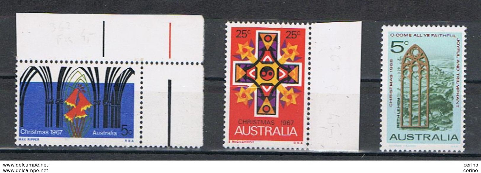 AUSTRALIA:  1967/68  COMMEMORATIVES  -  LOT  3  UNUSED  STAMPS  -  YV/TELL. 362//379 - Mint Stamps