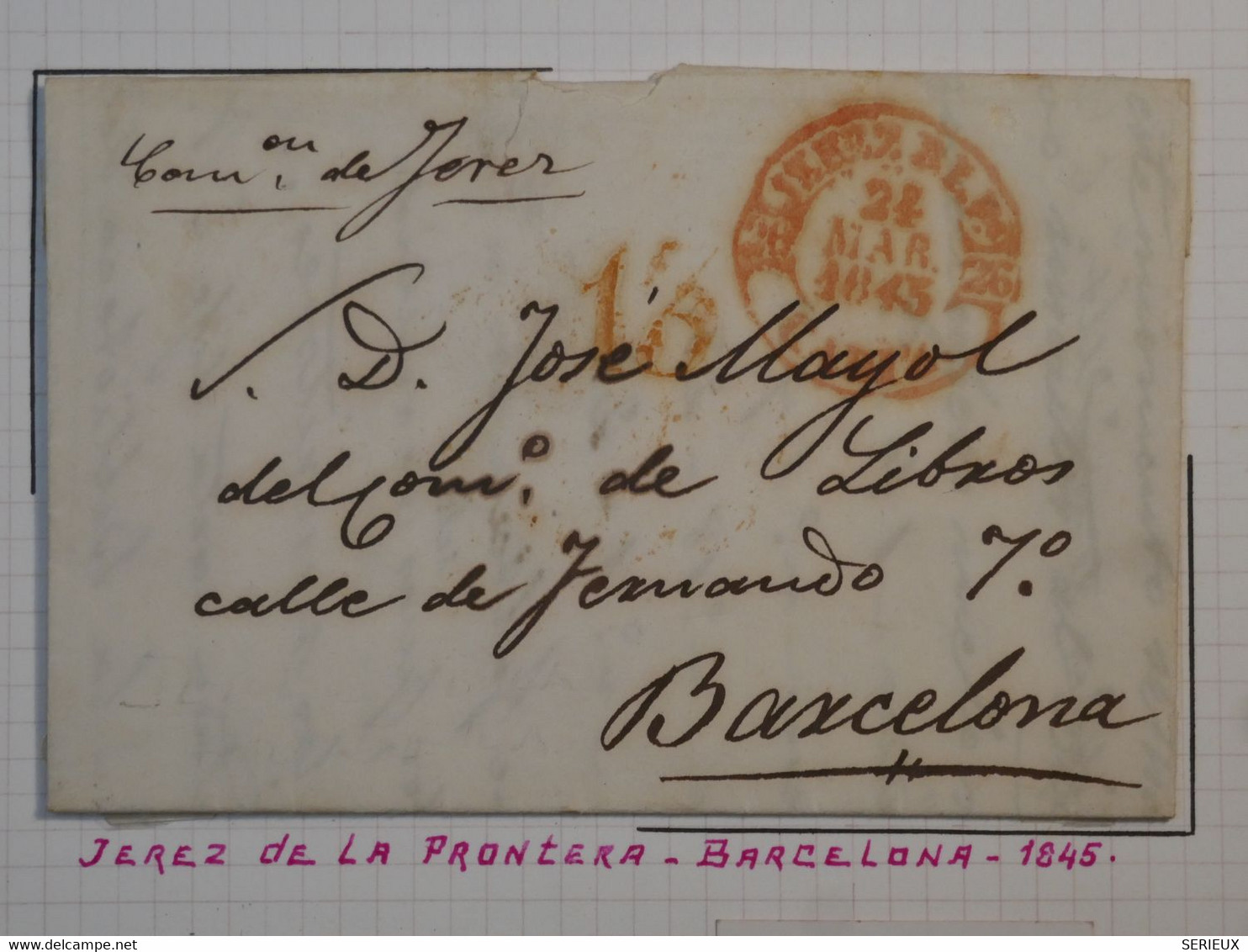 BM8 ESPANA ANDALUCIA ALTA    BELLE  LETTRE RARE  1843  CADIZ A BARCELONA    +AFFRANCH. INTERESSANT++++ - ...-1850 Prefilatelia