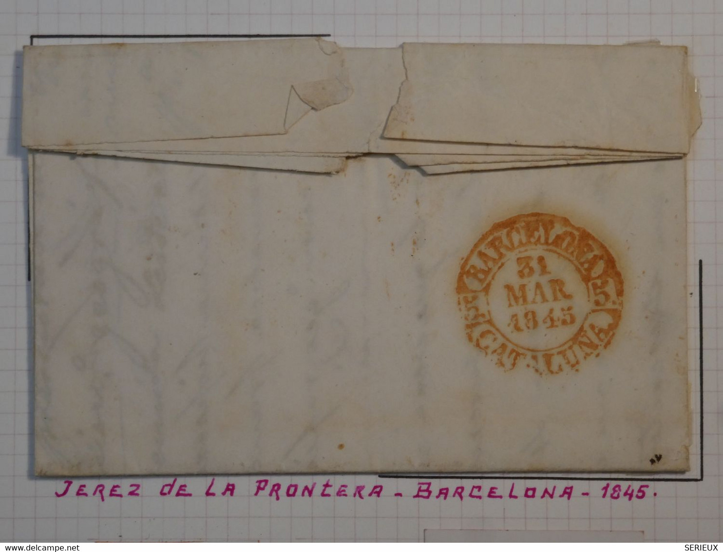 BM8 ESPANA ANDALUCIA ALTA    BELLE  LETTRE RARE  1843  CADIZ A BARCELONA    +AFFRANCH. INTERESSANT++++ - ...-1850 Prefilatelia