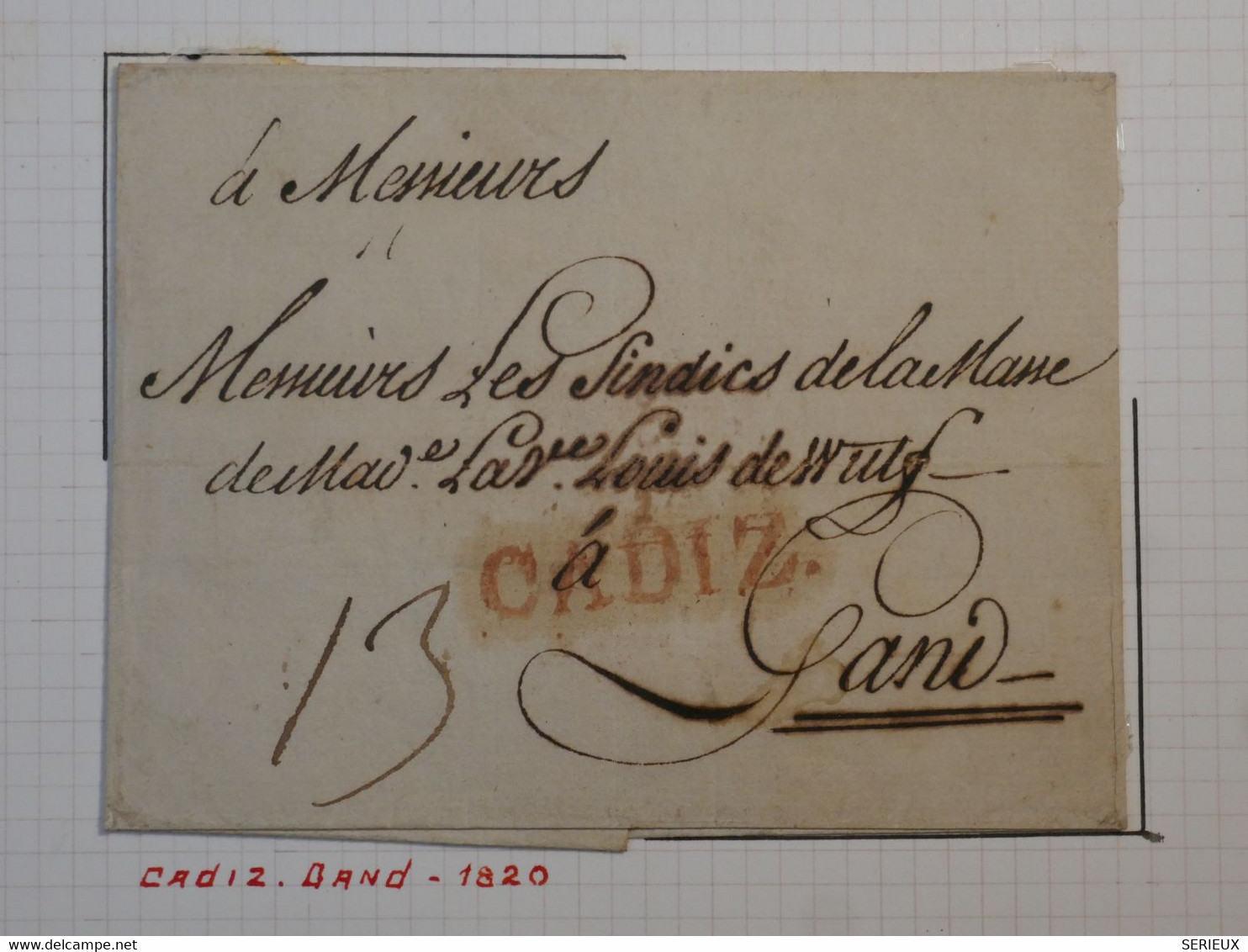 BM8 ESPANA  BELLE  LETTRE RARE  1820 CADIZ A GAND BELGIQUE  +AFFRANCH. PLAISANT++++ - ...-1850 Prefilatelia