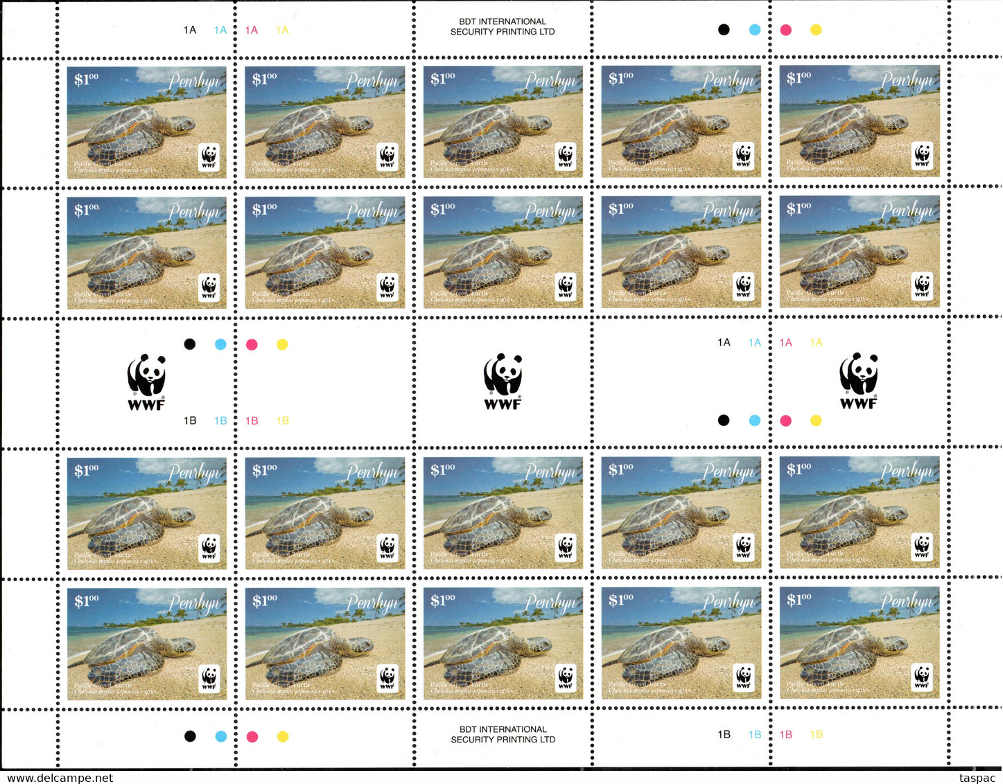 Penrhyn 2014 Mi# 757-760 ** MNH - 4 Sheets Of 20 - WWF / Reptiles / Pacific Green Turtle - Penrhyn