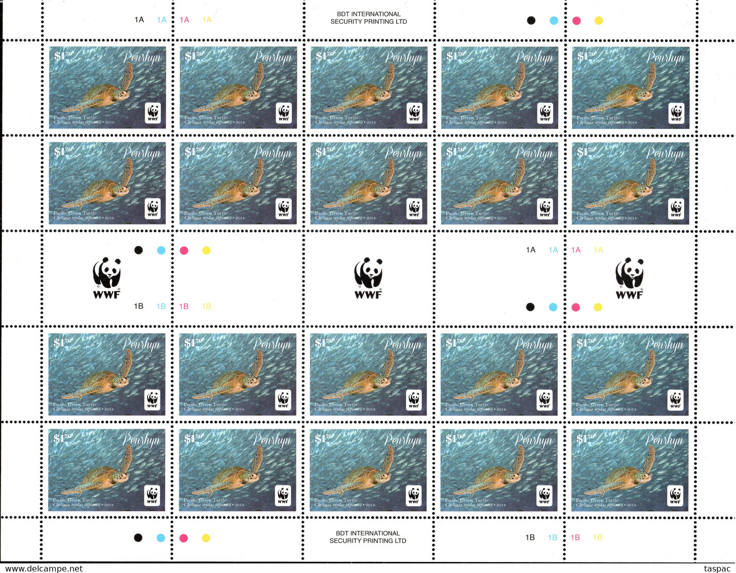 Penrhyn 2014 Mi# 757-760 ** MNH - 4 Sheets Of 20 - WWF / Reptiles / Pacific Green Turtle - Penrhyn