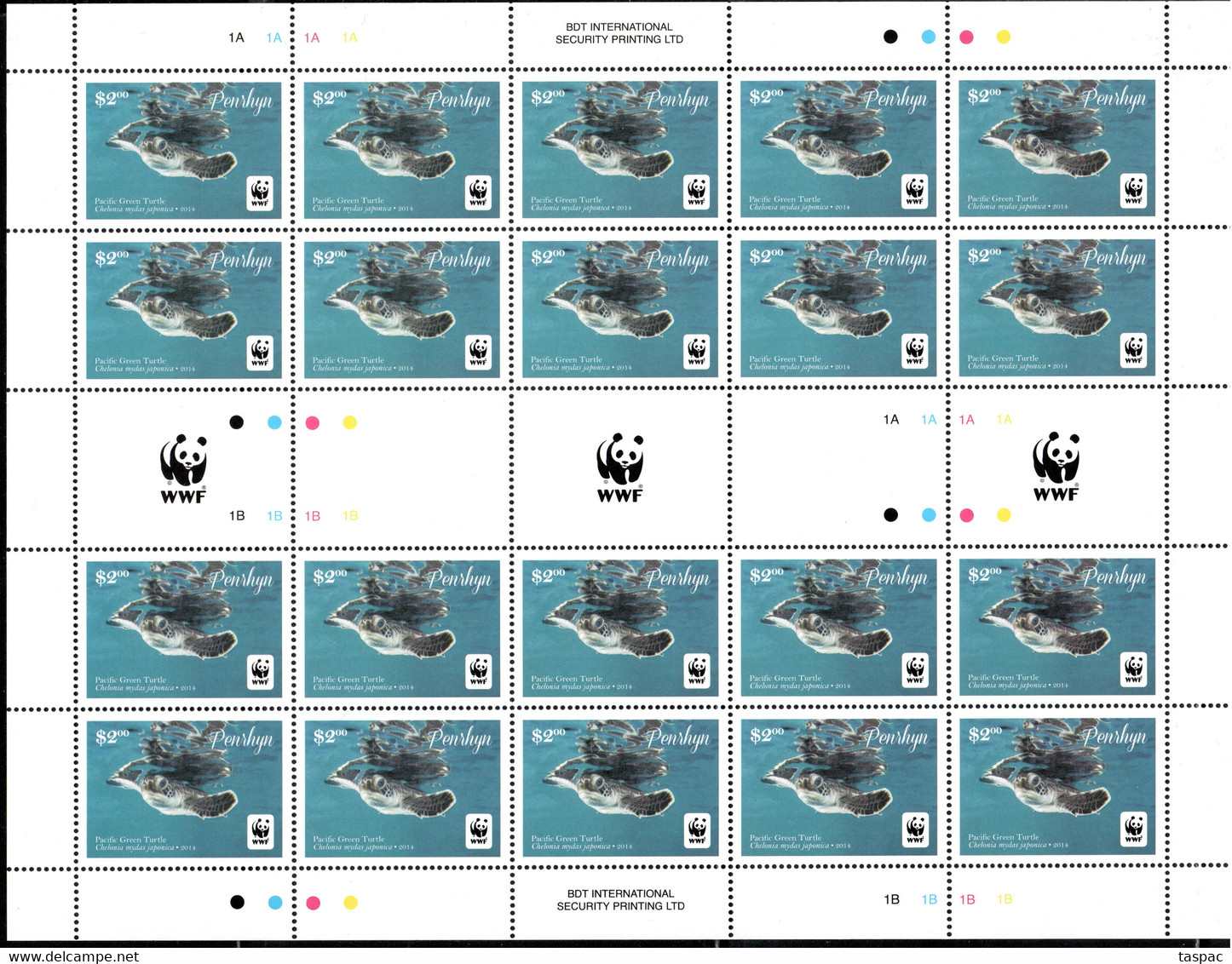 Penrhyn 2014 Mi# 757-760 ** MNH - 4 Sheets Of 20 - WWF / Reptiles / Pacific Green Turtle - Penrhyn