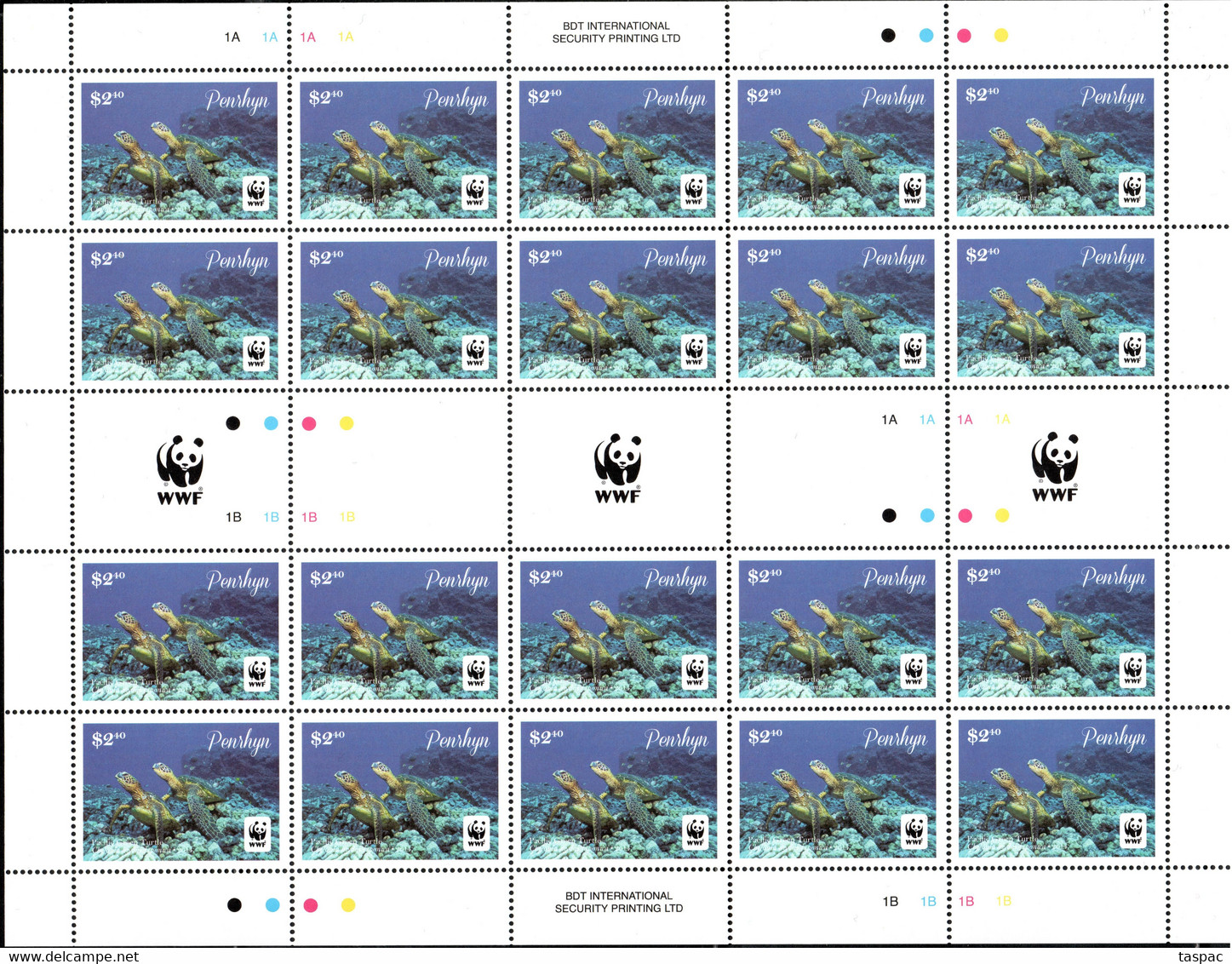 Penrhyn 2014 Mi# 757-760 ** MNH - 4 Sheets Of 20 - WWF / Reptiles / Pacific Green Turtle - Penrhyn