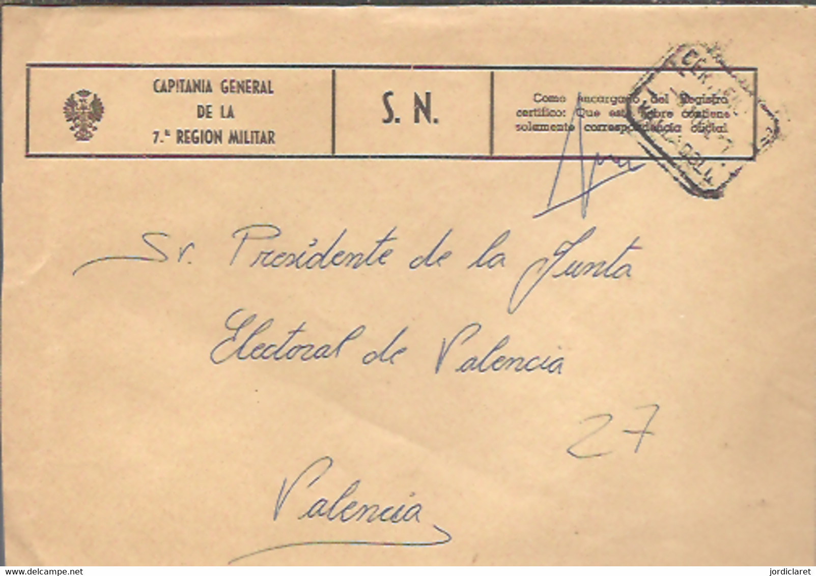 CAPITANIA  MILITAR   1977 CERTIFICADO  VALLADOLID - Postage Free