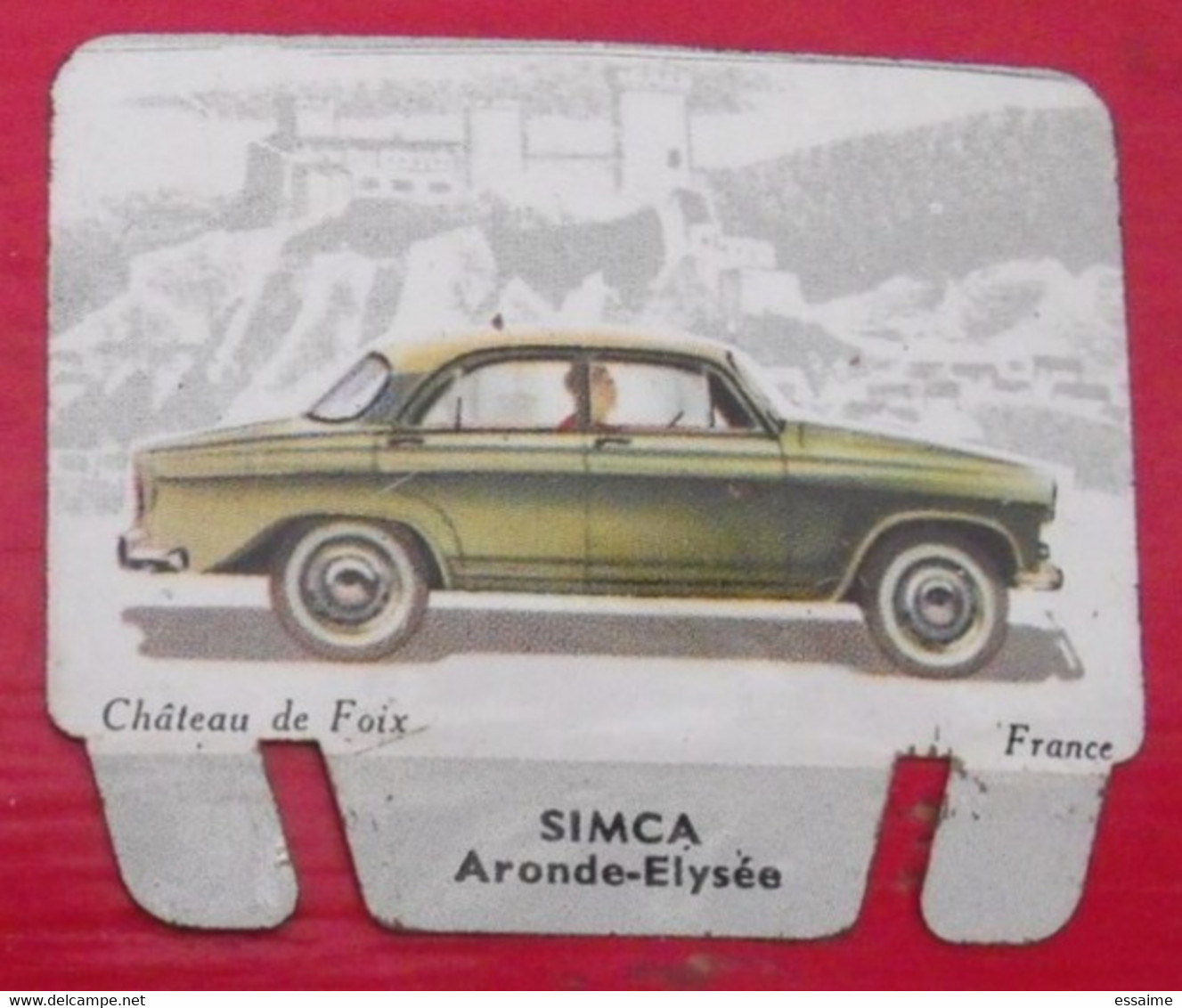 Plaque Simca Aronde. N° 12. Les Grandes Marques D'automobiles. Chocolat Cafés Martel Mota. Plaquette Métal Vers 1960 - Placas En Aluminio (desde 1961)
