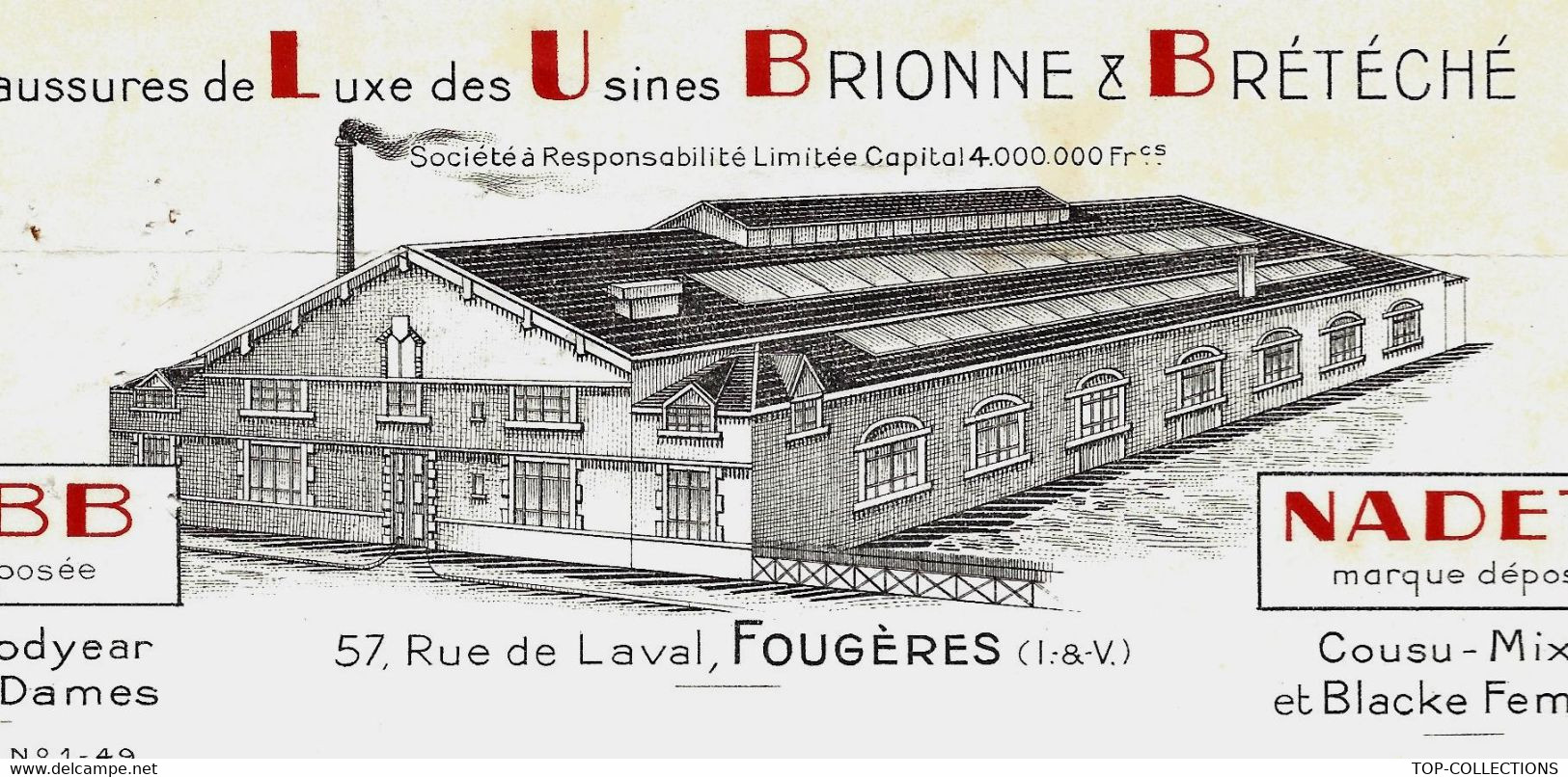 1956 ENTETE CHAUSSURES LUXE « CLUBB » Usines Brionne Et Brétéché Fougères Ille Et Vilaine=> Charpy Joigny (Yonne) SCANS - 1950 - ...