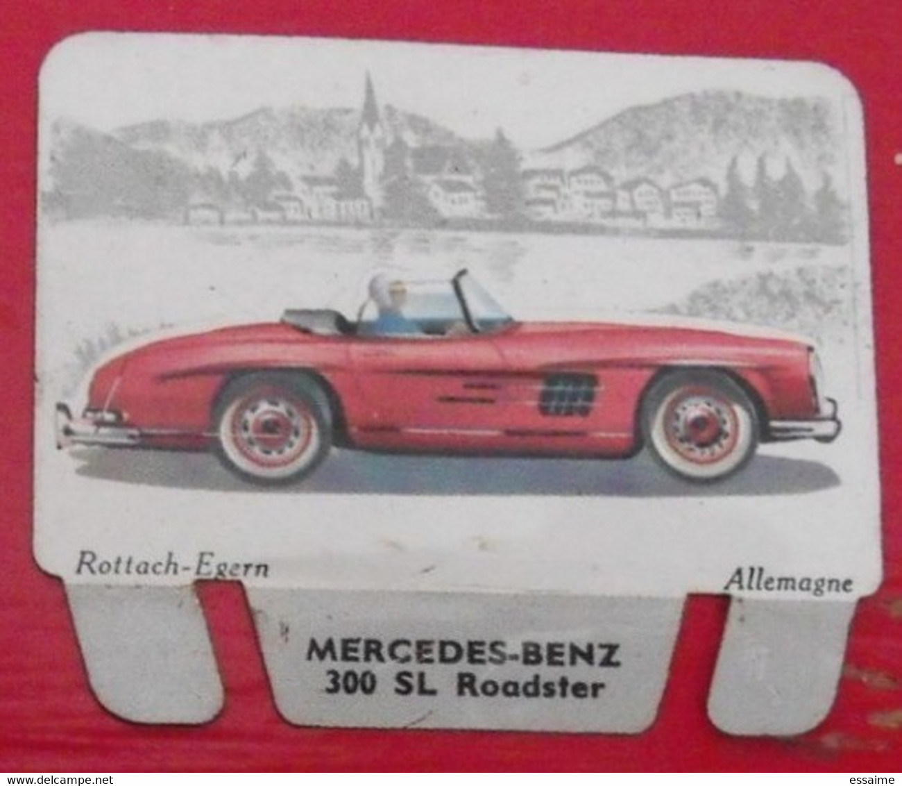 Plaque Mercedes 300 SL. N° 55. Les Grandes Marques D'automobiles. Chocolat Cafés Martel Mota. Plaquette Métal Vers 1960 - Plaques En Tôle (après 1960)