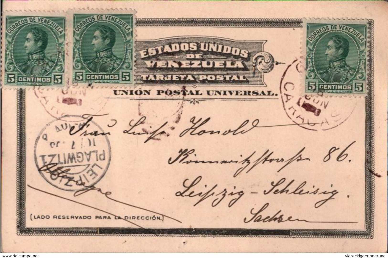 ! 1903 Alte Ansichtskarte Saludo De Venezuela, Verlag Gathmann, Caracas, Gelaufen Nach Leipzig - Venezuela