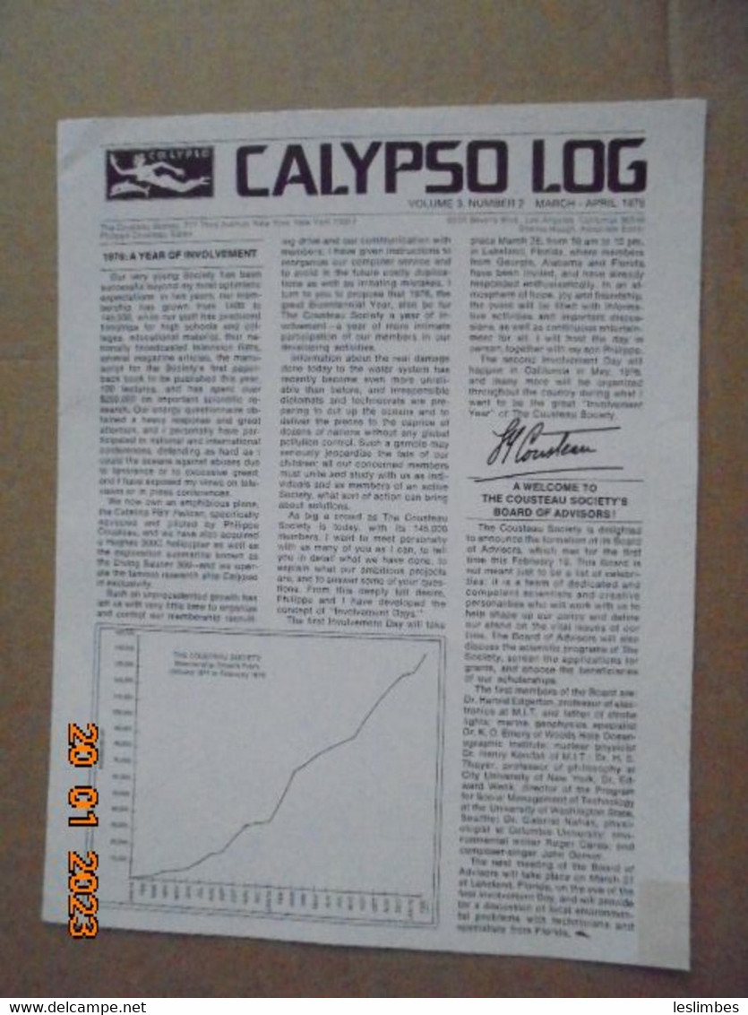 Cousteau Society Bulletin Et Affiche En Anglais : Calypso Log, Volume 3, Number 2 (March - April 1976) - Nautra