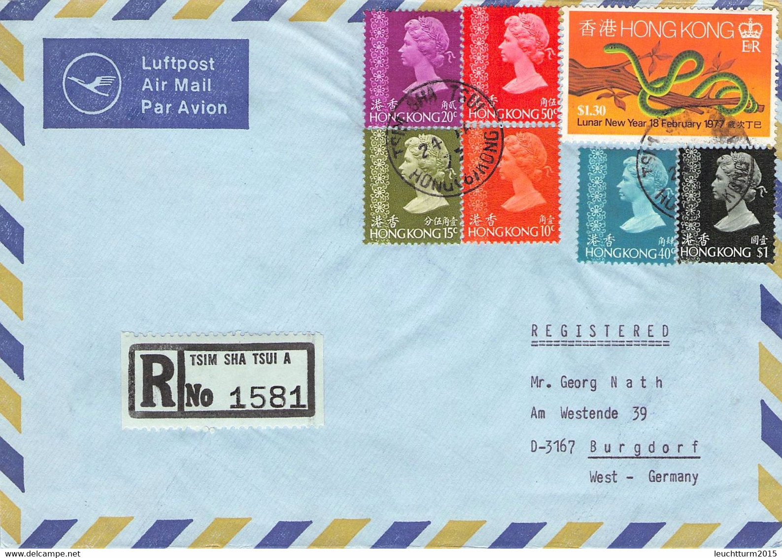 HONGKONG - AIRMAIL REGISTERED 1977 > BURGDORF/DE / 5-12 - Brieven En Documenten