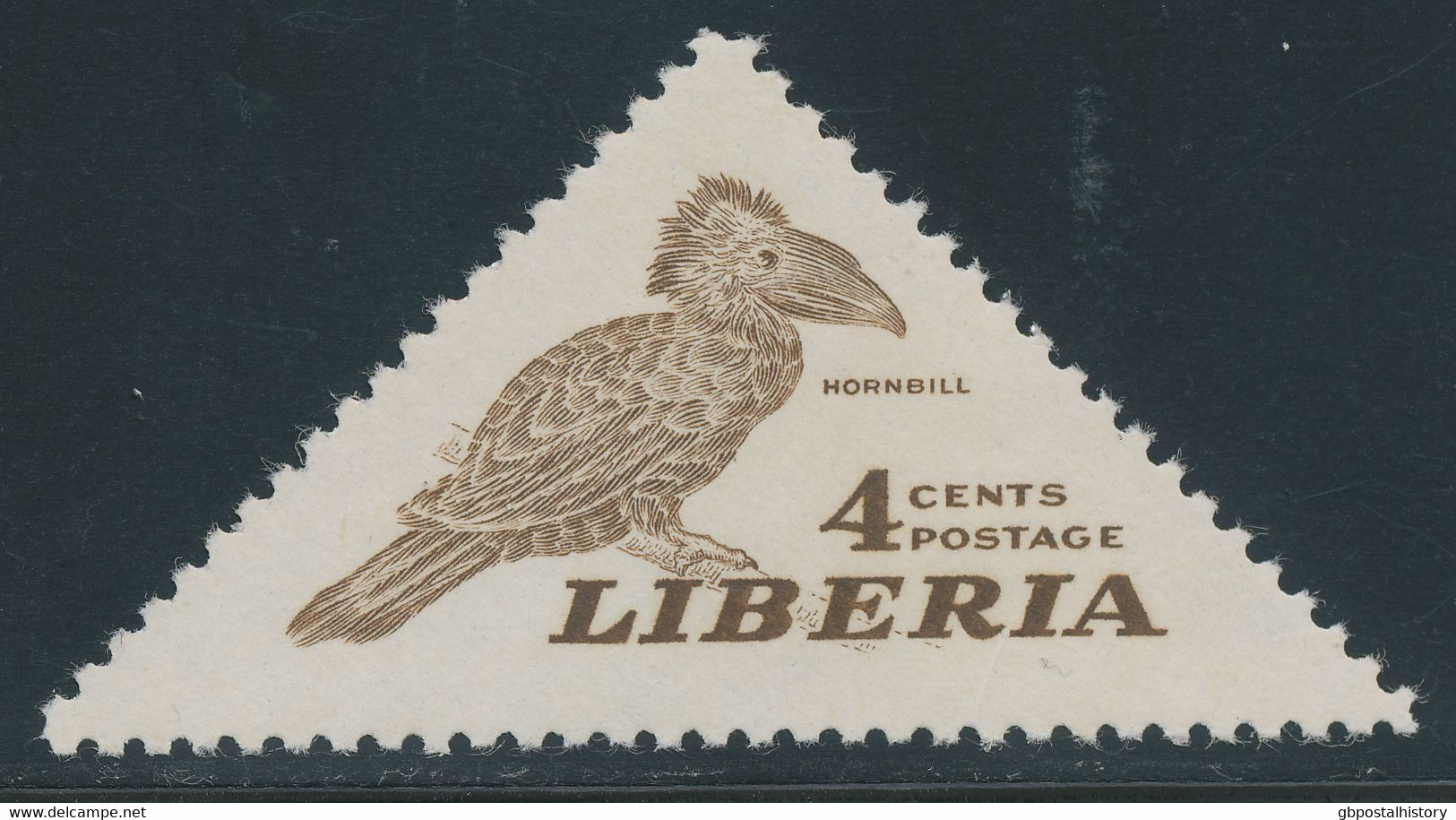 LIBERIA 1953 4 C. Palmhornvogel (Ceratogyma Elata) / Hornbill Postfr. Kab.-Stück, ABART: Dry Print - Fehlende Farbe Gelb - Liberia
