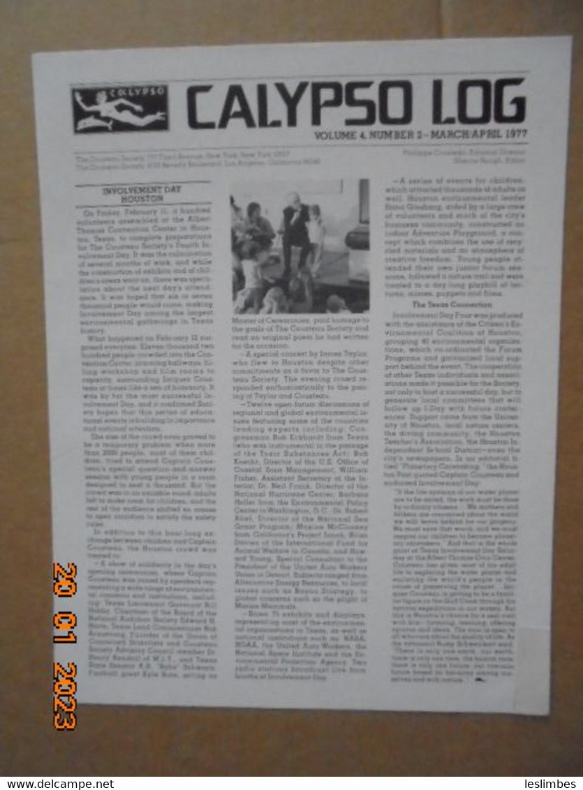 Cousteau Society Bulletin Et Affiche En Anglais : Calypso Log, Volume 4, Number 2 (March - April 1977) - Im Freien