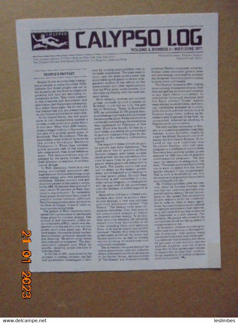 Cousteau Society Bulletin Et Affiche En Anglais : Calypso Log, Volume 4, Number 3 (May - June 1977) - Im Freien